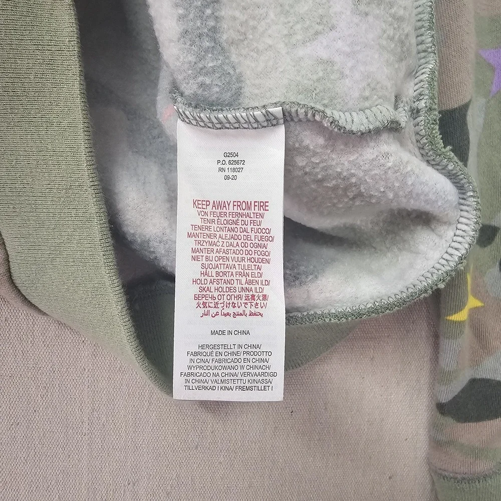 Boden Girls 11-12Y Green Camo Stars‎ Hooded Sweatshirt Hoodie Kangaroo Pocket